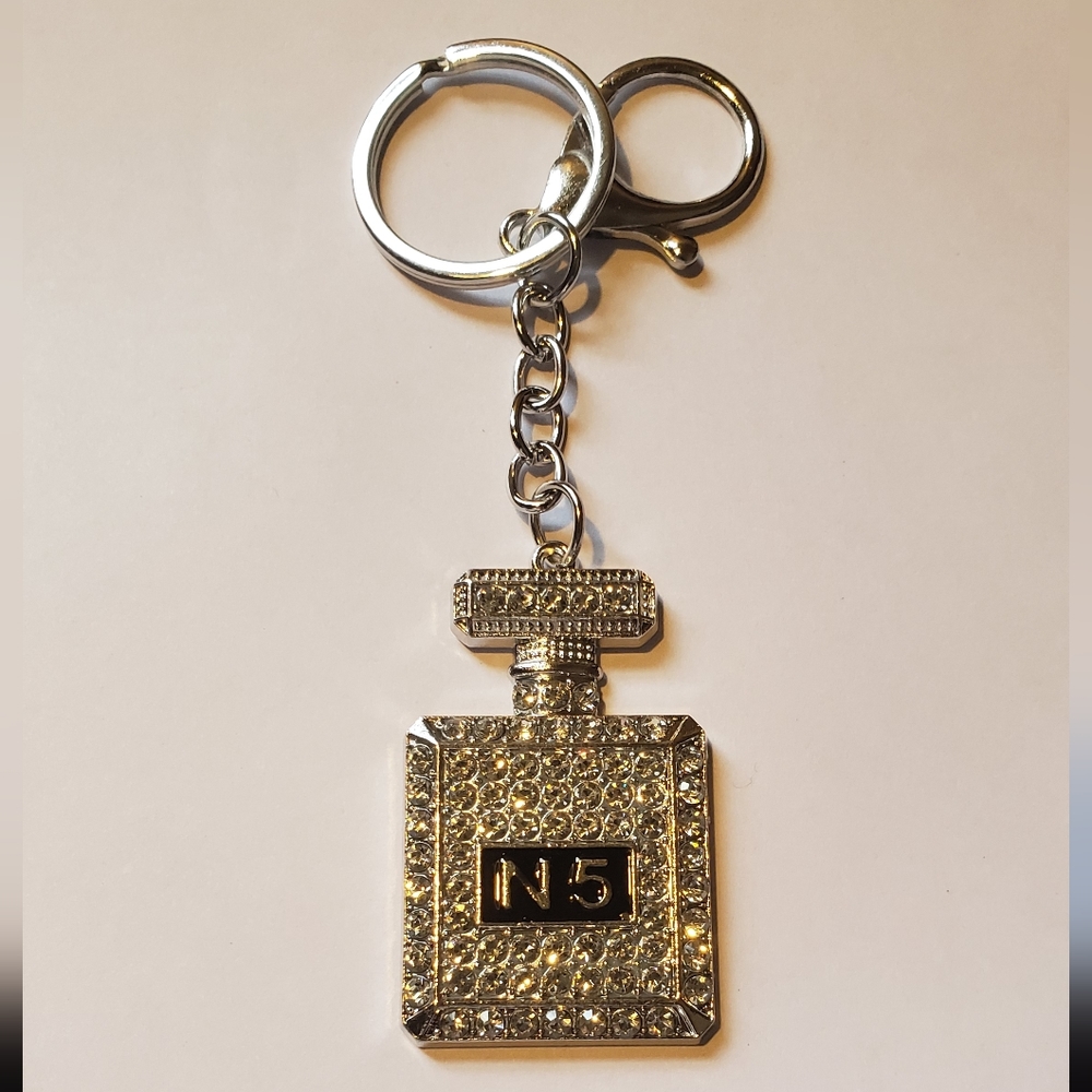 Fashion Perfume Bottle Bag Charm / Keychain Silver
